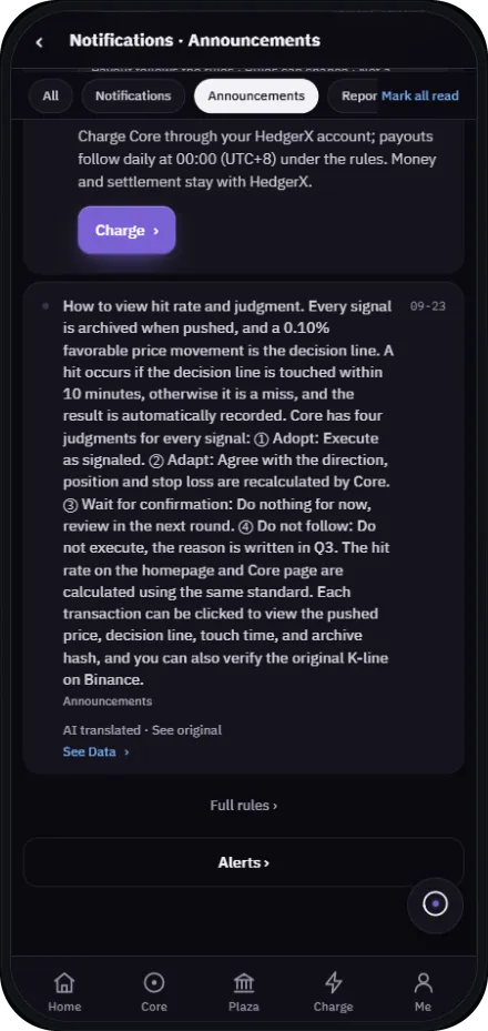 Schermata delle regole sui fondi e sul rischio dell’app di Hedger AI